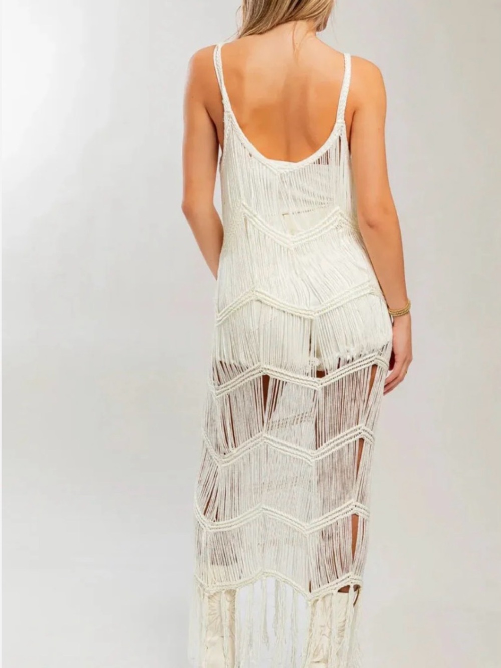 Le Lis NWT White Fringe Maxi Dress Boho Western Festival Resort